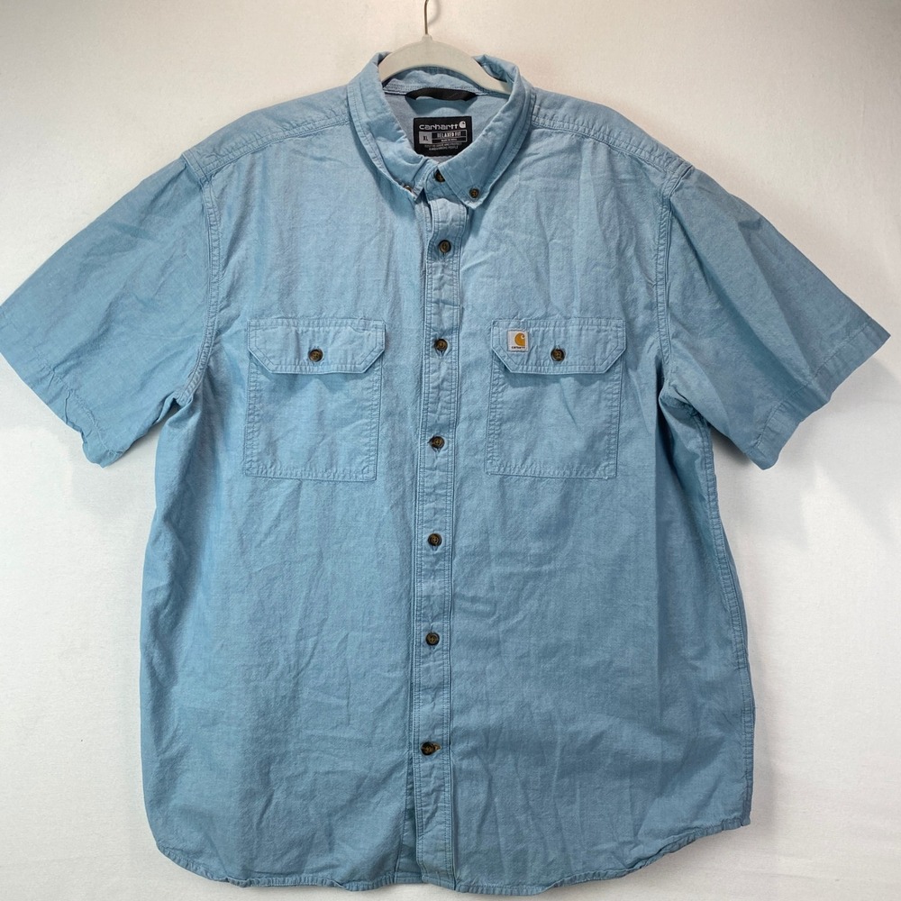 Carhartt Relaxed Fit Short Sleeve Button Down Men XL Blue Workwear Shirt